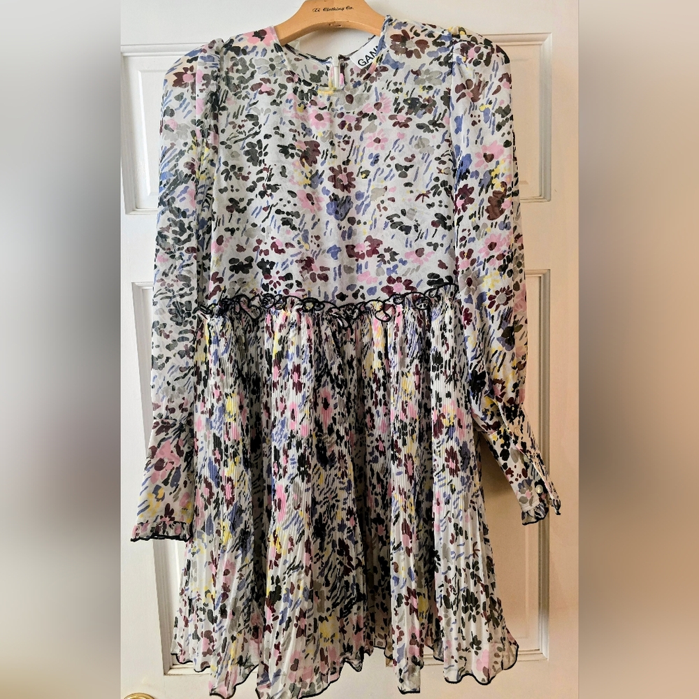 Ganni Floral Print Chiffon Dress